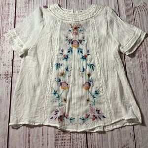 Umgee White Embroidered Boho Cotton Peasant Blouse